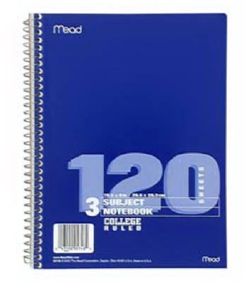 3-subject Spiral Notebook 10.5" X 8" With 120 College-ruled Sheets