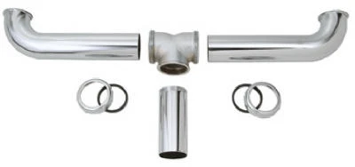 Chrome Brass Center Outlet Drain For Two Bowl Sinks, 1.5" X 16"
