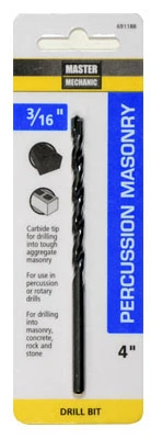 3/16" X 4" Carbide Tipped Percussion Masonry Drill Bit