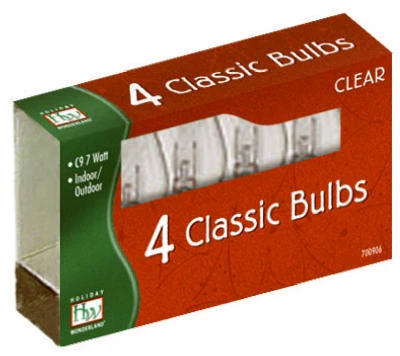 C9 Clear Replacement Christmas Light Bulbs – 4 Pack