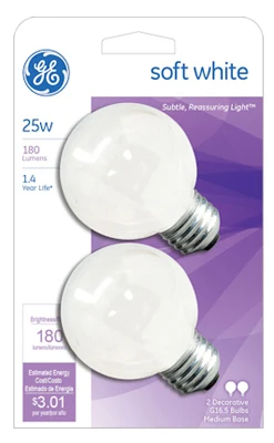 2-pack 25w White Globe Incandescent Bulbs With Medium Base