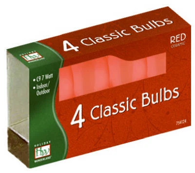 Red Ceramic C9 Christmas Light Bulbs – 4-pack Replacement Set
