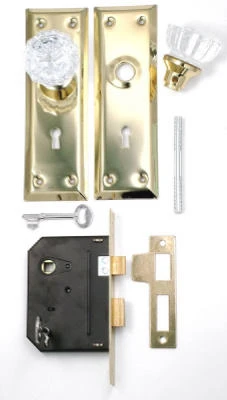 Brass-plated Steel Mortise Lock With Elegant Glass Knobs
