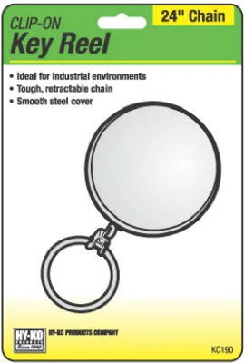 Chrome Retractable Key Reel With 24-inch Chain And Clip-on Design