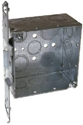 Square Electrical Box With Ts Bracket – 4" X 2⅛" With 1/2" Knockouts