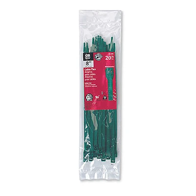 8-inch Green Nylon Cable Ties - 20-pack