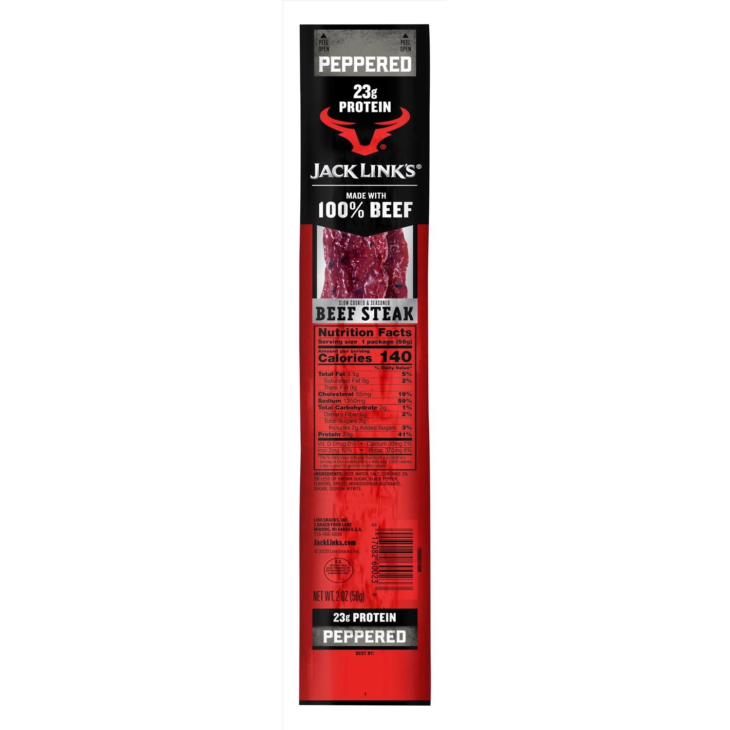 Jumbo Peppered Beef Steak Jerky 2 Ounce Packet - High Protein Snack