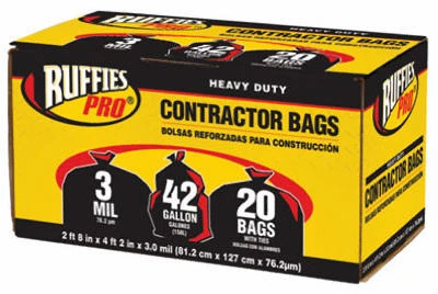 Contractor Bags, Black, 42 Gallons, 20-pk.