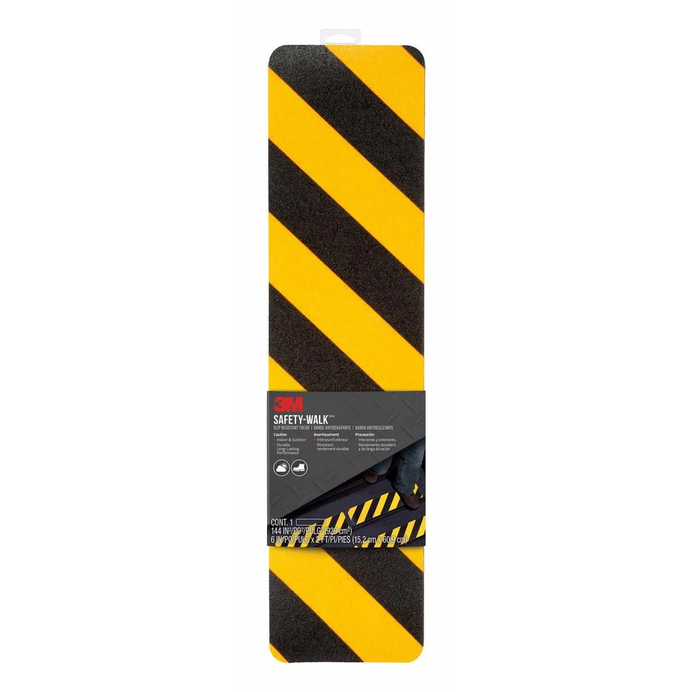 Safety-walk Slip Resistant Caution Tread Tape, Black And Yellow, 6" X 24"