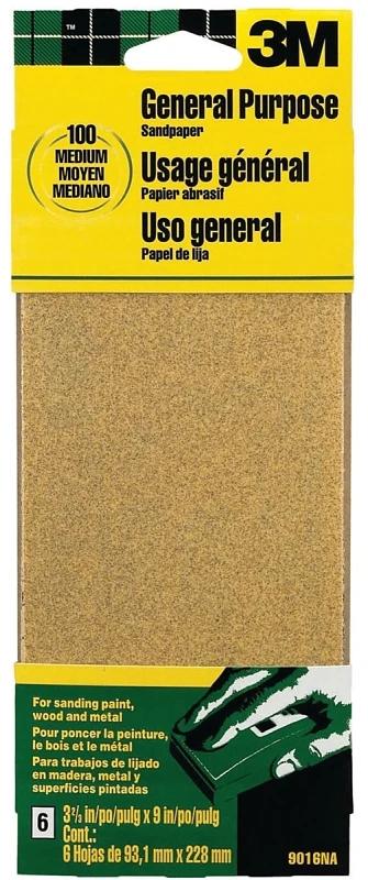 Production Sandpaper, 100-grit , 1/3 Sheet, 6-pk.