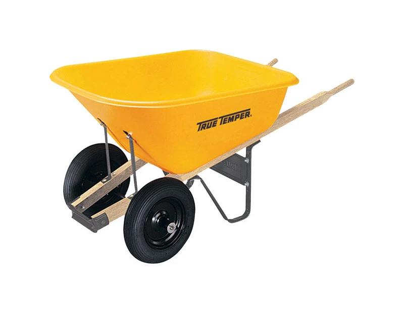 8 Cubic Foot Poly Wheelbarrow With Dual Wheels, Yellow