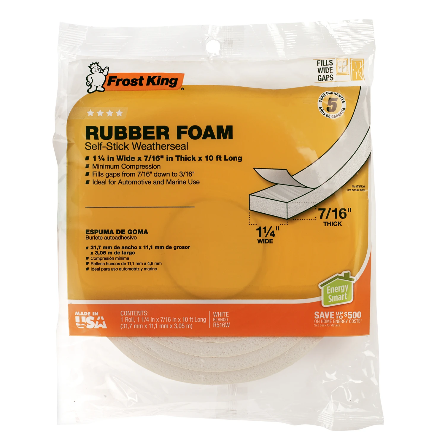 White Rubber Foam Weather Seal Tape 10 Ft L X 0.44 In Thick For Doors & Windows