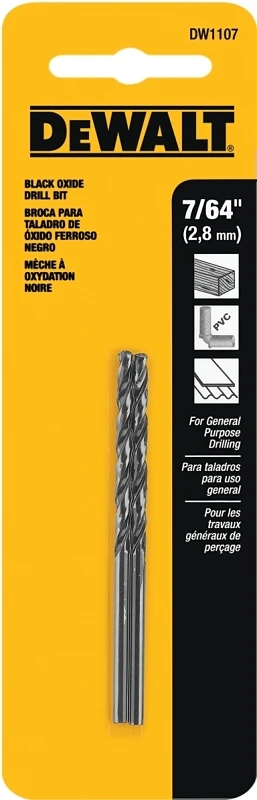 Black Oxide Drill Bits, 7/64 In., 2-pk.