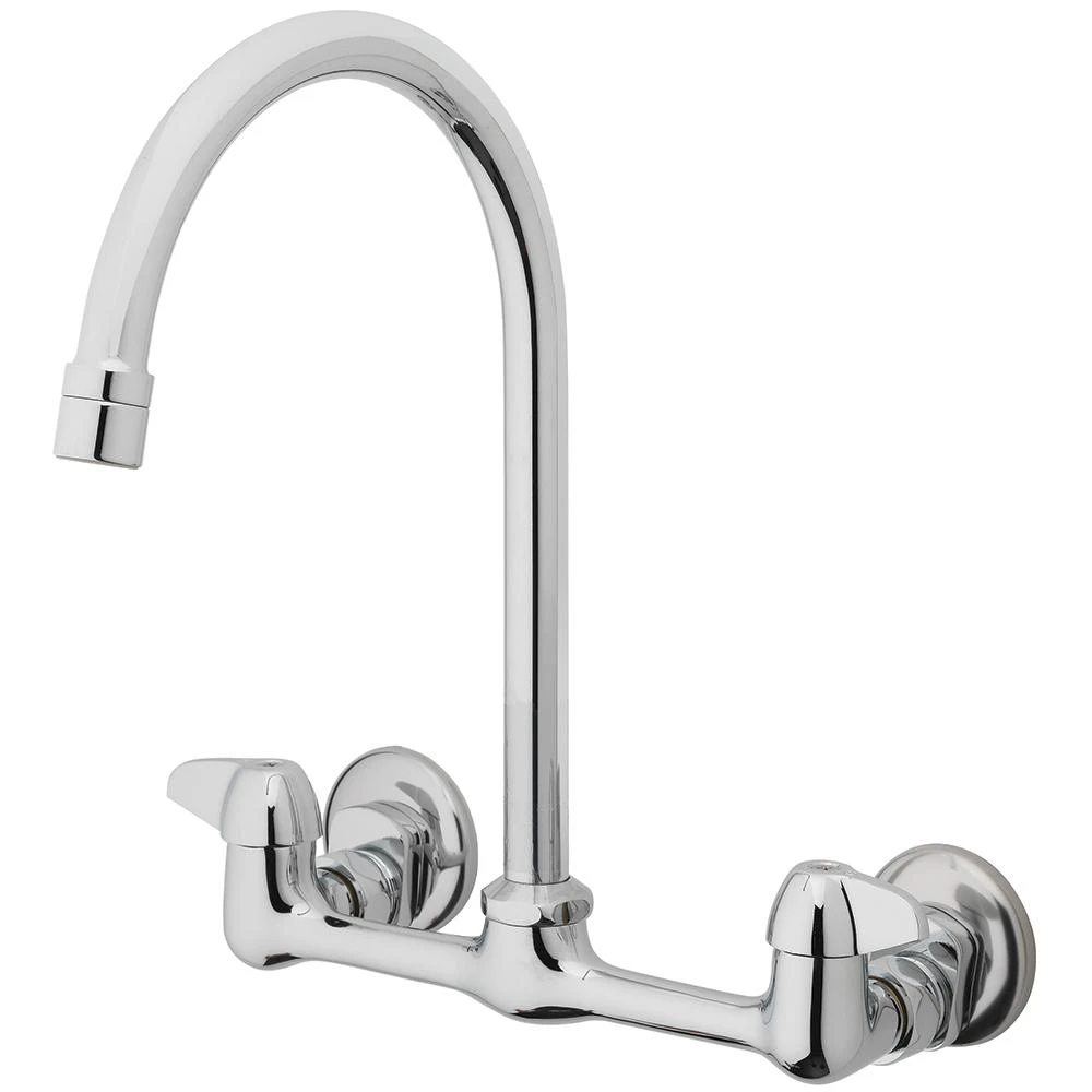 Two Handle Chrome Wall Mount Kitchen Faucet With Low Arc Spout