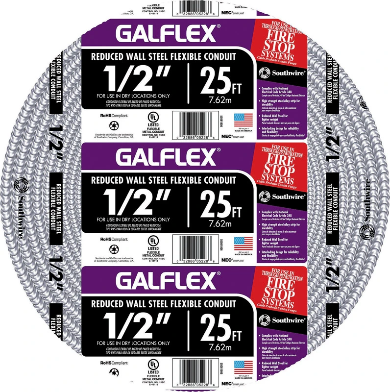 Half-inch By 25-foot Thin-wall Steel Conduit Coil For Electrical Wiring