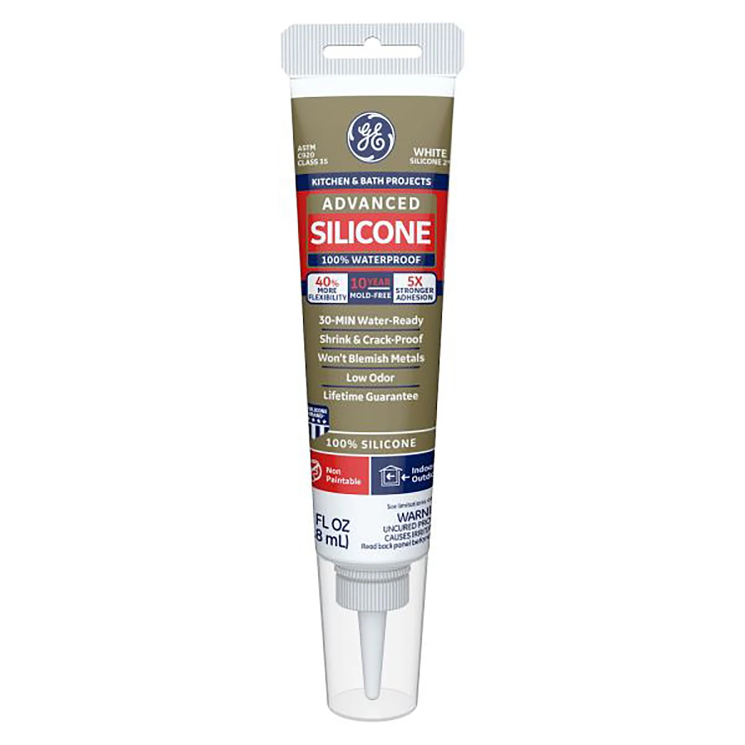 Ge Advanced Silicone 2 Kitchen & Bath Sealant, White, 2.8 Oz. Tube