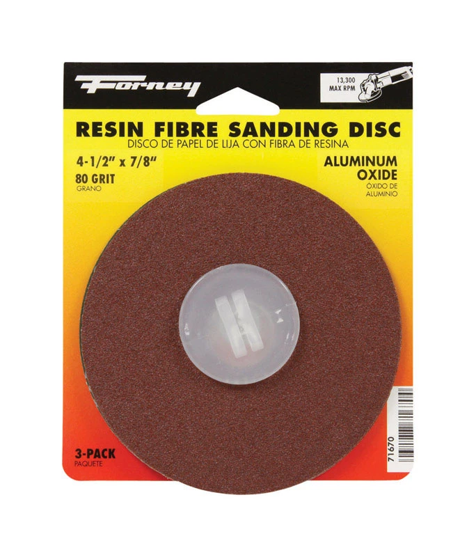 Resin Fibre Aluminum Oxide Sanding Disc, 4.5-in., 3-pk., 80-grit