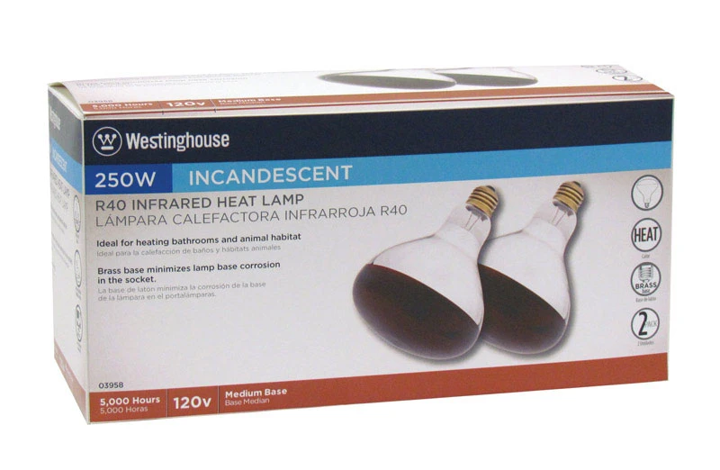 Heat Lamp, Flood Beam, Dimmable, R40, Red, 250-watts, 2-pk.