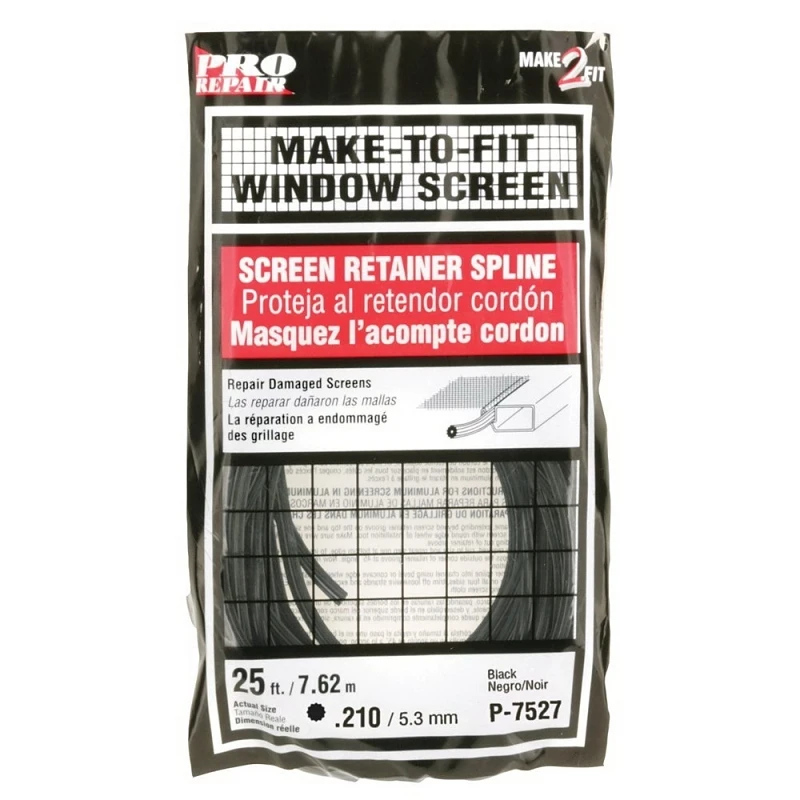 0.210 In. Dia. X 25 Ft. Black Vinyl Screen Retainer Spline