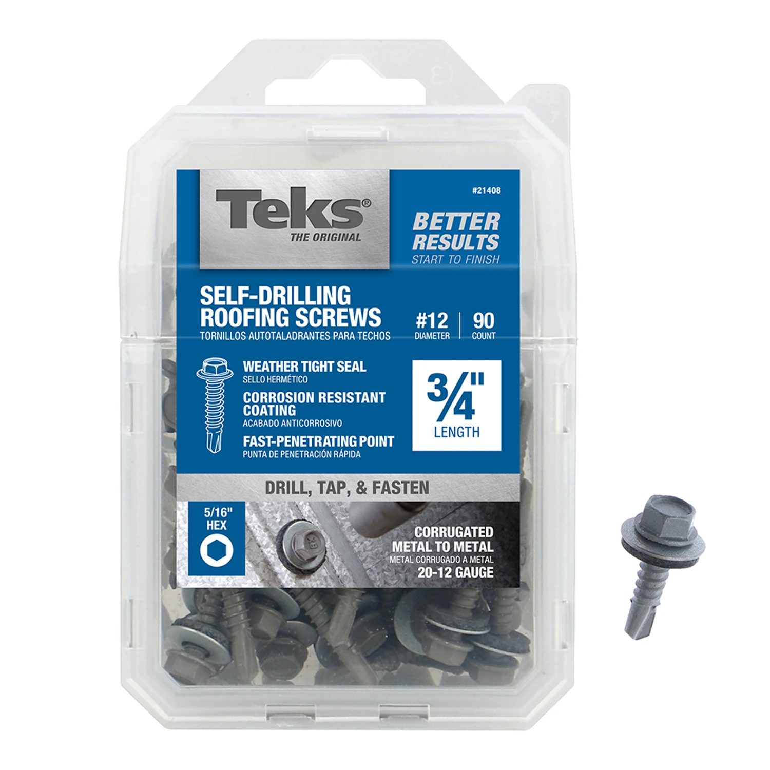 Roofing Screws, Hex Washer Head, Drill Point, 3/4 In. X #12, 90-pk.