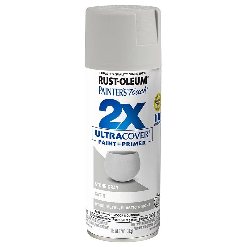 Painter's Touch 2x Ultra Cover Satin Spray Paint – Stone Gray, 12 Oz