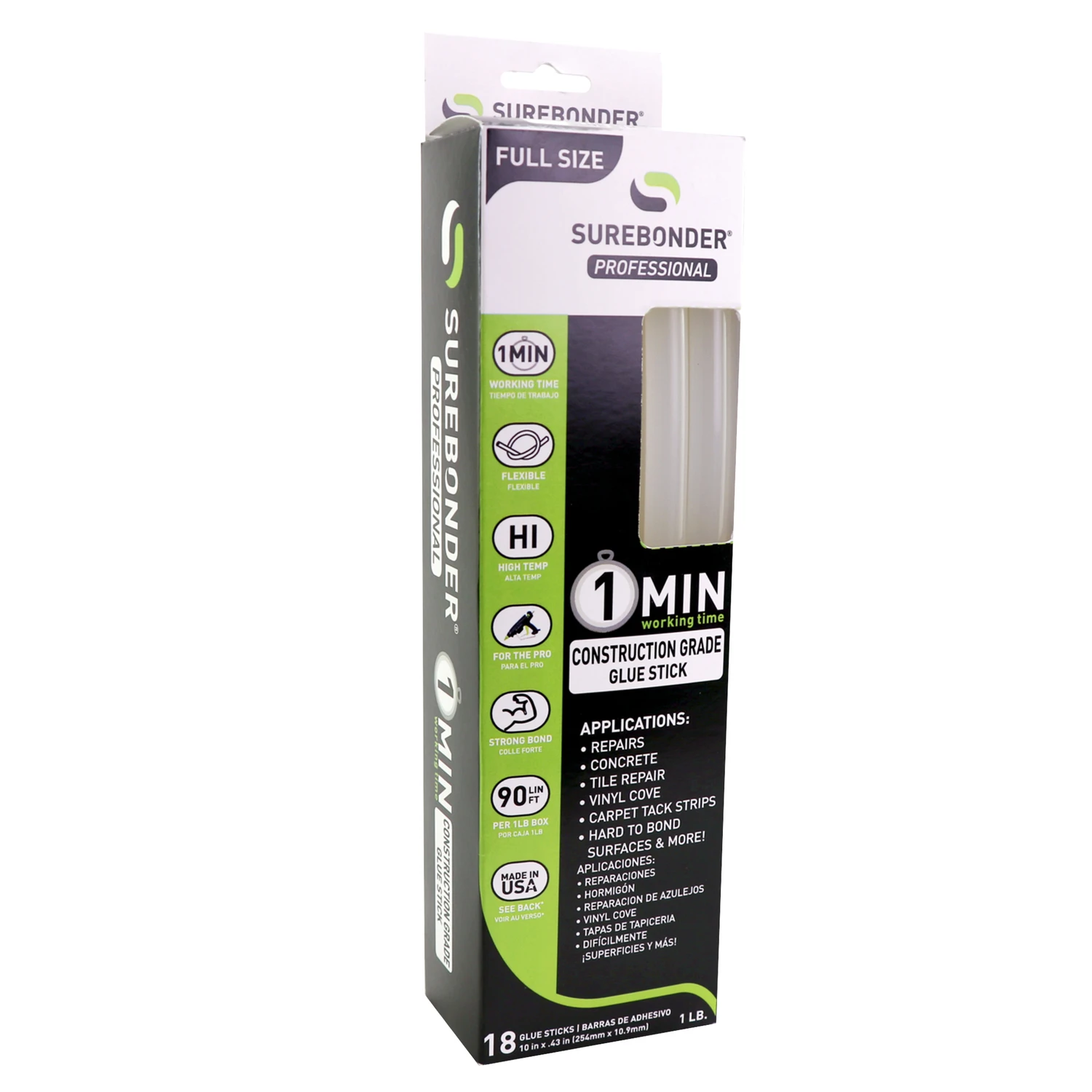 Hot Melt Glue Sticks, Construction-grade, 18-pk.
