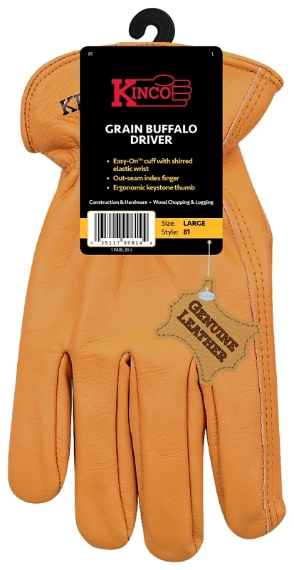 Full Grain Leather Buffalo Driver Gloves, Rust Color, Men's Large