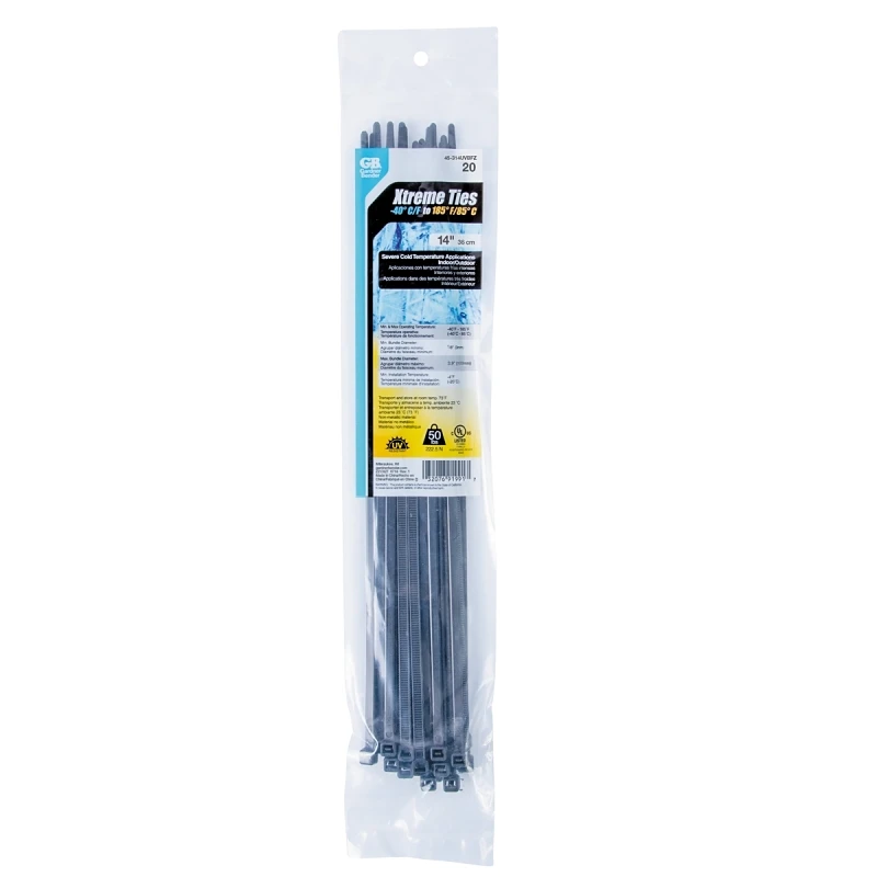 Xtreme Temperature Tie, Black, 14-in., 20-pk.