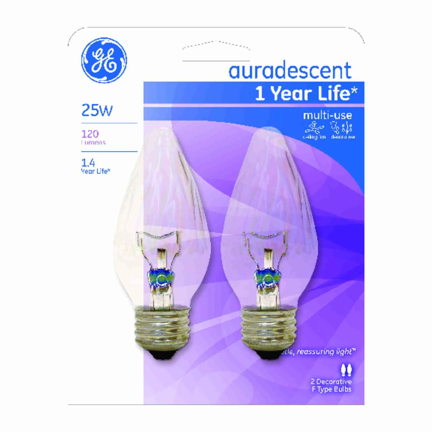 Auradescent Light Bulb, Flame, 25 Watt, 2-pk.