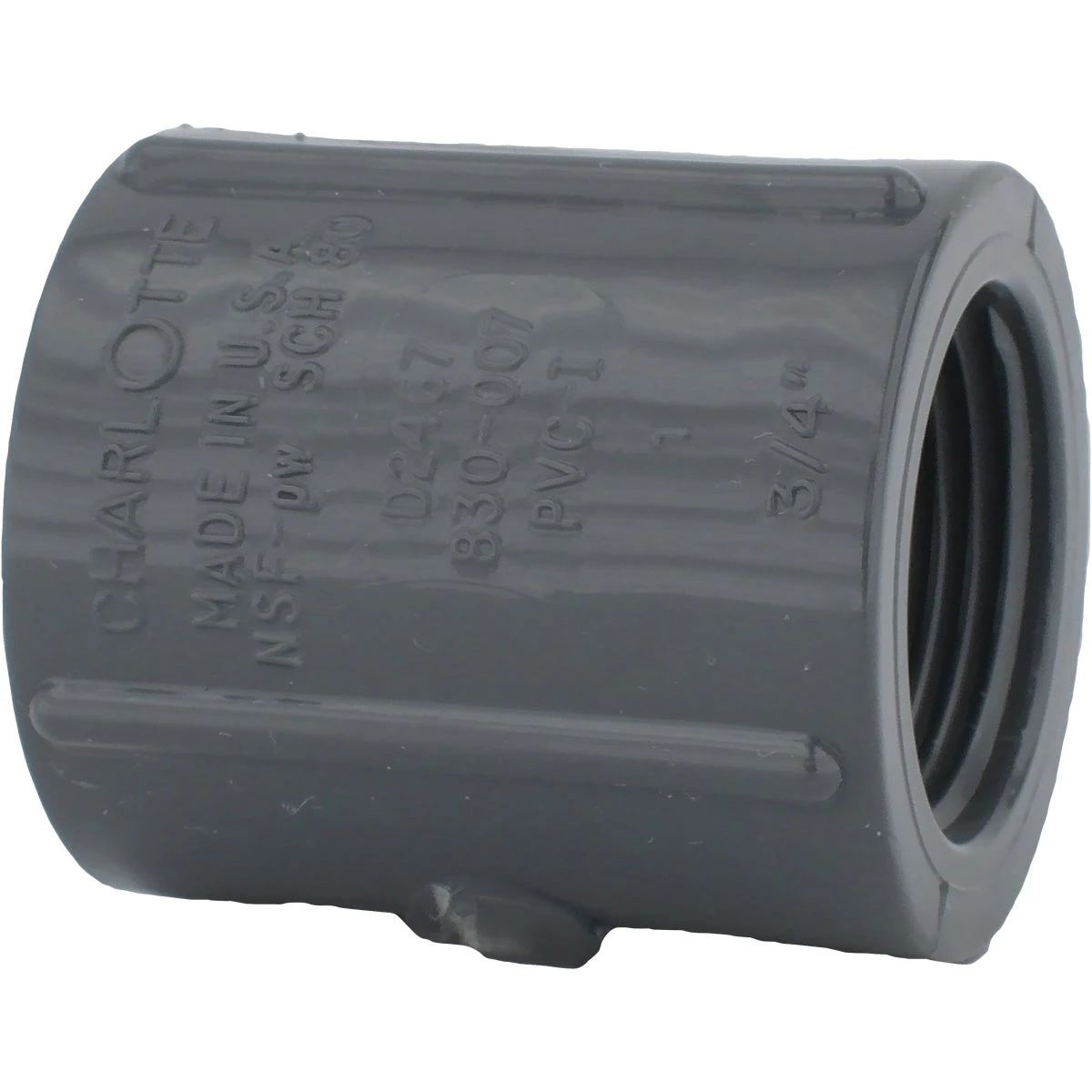 Schedule 80 Pvc Coupling, Gray, Fpt X Fpt, 3/4 In.