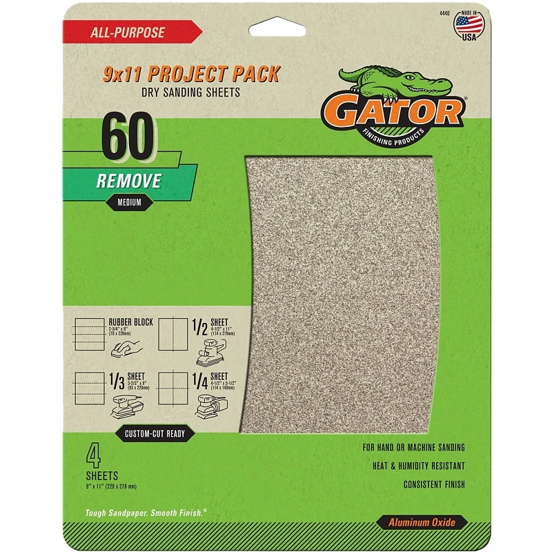 Sandpaper, Coarse 60-grit, 9 X 11-in., 4-pk.