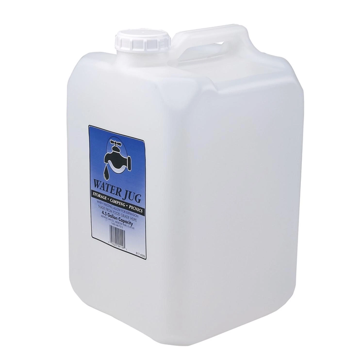 Portable Water Jug 4.5 Gallon 15.5 In. H X 9.25 In. W X 9.25 In. L