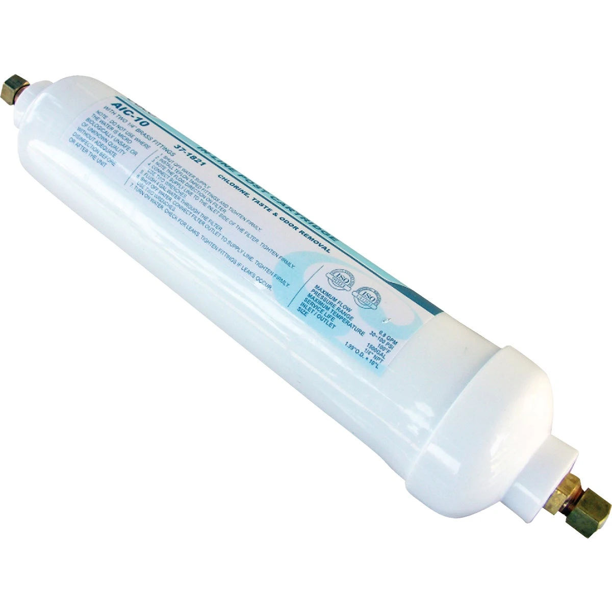 2 In. X 10 In. Inline Carbon Ice Maker Filter With Brass Fittings