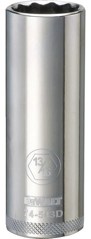 Sae Deep Socket, 12-point, 13/16 In., 1/2 In. Drive, Chrome Vanadium Steel