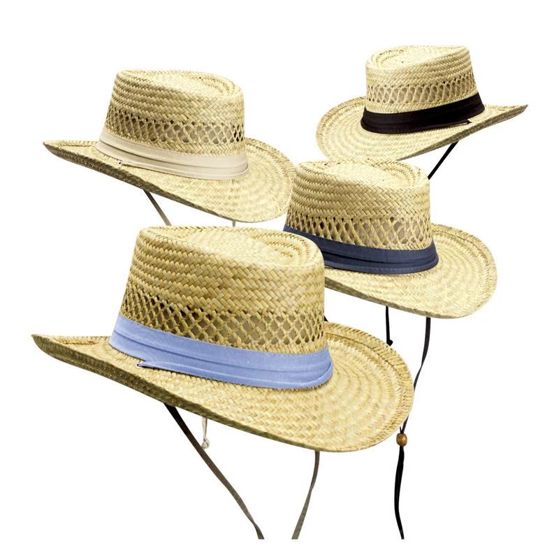 Gambler Straw Hat - Natural Color, Assorted Band Colors, Model Tmms422
