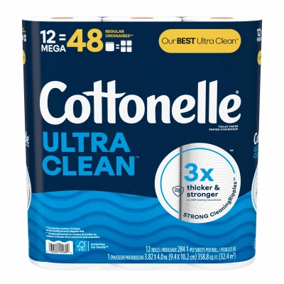 Ultra Cleancare Toilet Paper 12 Mega Rolls 284 Sheets Per Roll