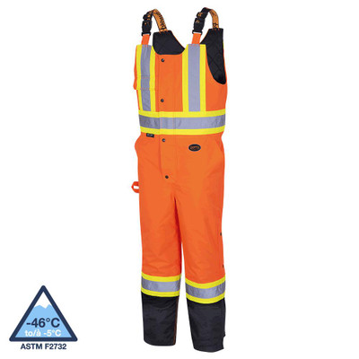 Pioneer Safety 100% Waterproof Quilted Bib Pant, Hi-Viz Orange - Small (V1120651U-S)
